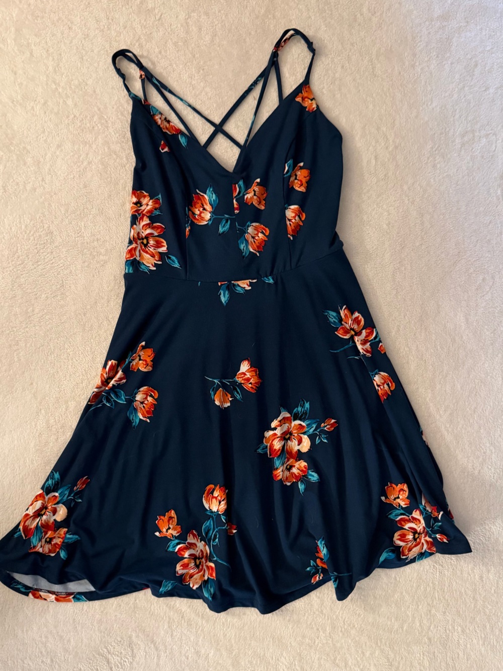 Nine Britton Navy Floral Strappy Fit & Flare Dress Large
